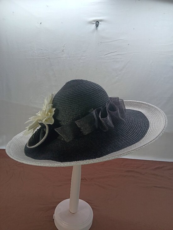 Ellen Tracy Black White Wide Brim Summer Hat – Church, Derby, Tea Party main image 6